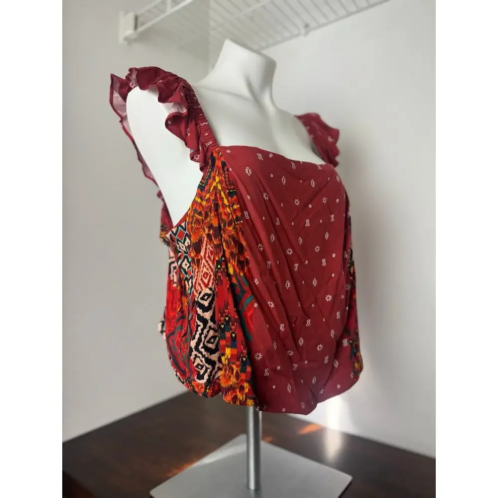 Torrid Burnt Orange and Patterned Challis Ruffle Trim Crop Top Size 2X